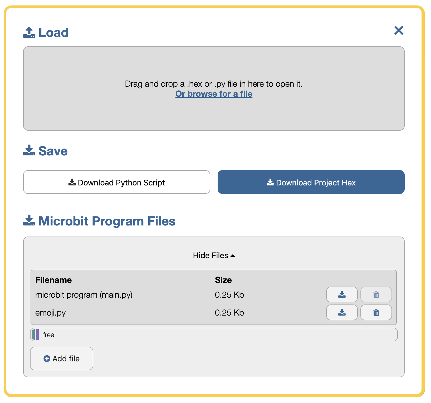 modal dialogue for the file system interface